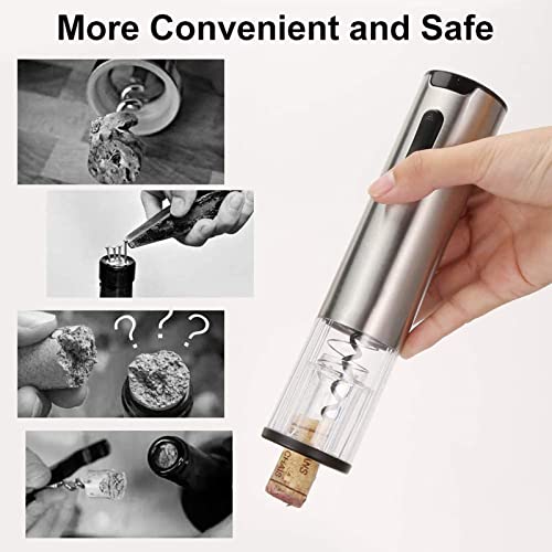 Electric Wine Opener Rechargeable, GOSCIEN Automatic Wine Bottle Opener 4-in-1 Set Gift, Upgraded Electric Wine Corkscrew with Foil Cutter, Vacuum Stopper and Wine Pourer, Battery Indicator Light