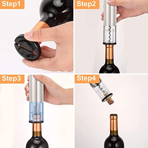 Electric Wine Opener Rechargeable, GOSCIEN Automatic Wine Bottle Opener 4-in-1 Set Gift, Upgraded Electric Wine Corkscrew with Foil Cutter, Vacuum Stopper and Wine Pourer, Battery Indicator Light