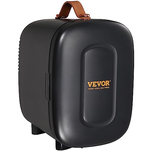 VEVOR Mini Fridge 4 Liter/6 Can Small Refrigerator for Beverage Skincare & Cosmetic AC/DC Cooler & Warmer, Mute Portable Tiny Cooling for Bedroom Office Dorm Desk Car Travel, ETL Certified, Black