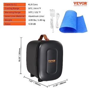 VEVOR Mini Fridge 4 Liter/6 Can Small Refrigerator for Beverage Skincare & Cosmetic AC/DC Cooler & Warmer, Mute Portable Tiny Cooling for Bedroom Office Dorm Desk Car Travel, ETL Certified, Black