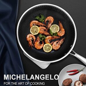 MICHELANGELO Wok Pan with Lid, 12 Inch Stainless Steel Wok Set with Spider Strainer and Steaming Rack, Honeycomb Woks & Stir-fry Pans Flat Bottom Wok Induction Compatible, Dishwasher and Oven Safe