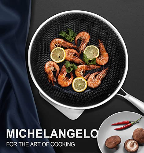 MICHELANGELO Wok Pan with Lid, 12 Inch Stainless Steel Wok Set with Spider Strainer and Steaming Rack, Honeycomb Woks & Stir-fry Pans Flat Bottom Wok Induction Compatible, Dishwasher and Oven Safe