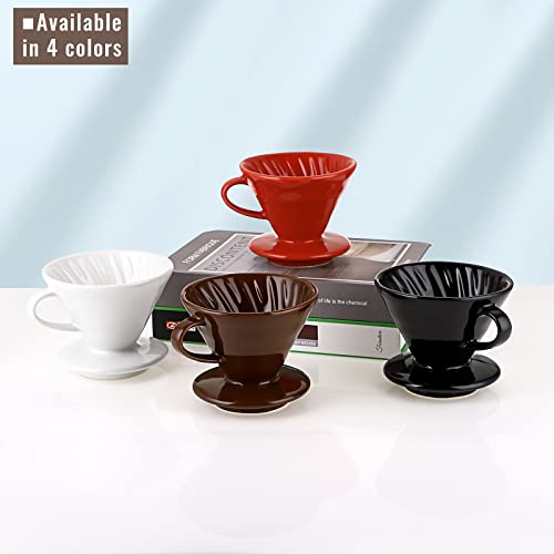 ELLDOO Ceramic Pour Over Coffee Dripper, Coffee Dripper Cone Brewer, Pour Over Cone Coffee Maker Slow Brewing Accessories for Home Office Cafe, 2 Cup Size, Brown