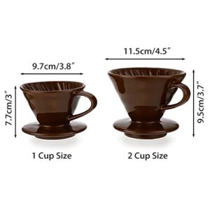 ELLDOO Ceramic Pour Over Coffee Dripper, Coffee Dripper Cone Brewer, Pour Over Cone Coffee Maker Slow Brewing Accessories for Home Office Cafe, 2 Cup Size, Brown