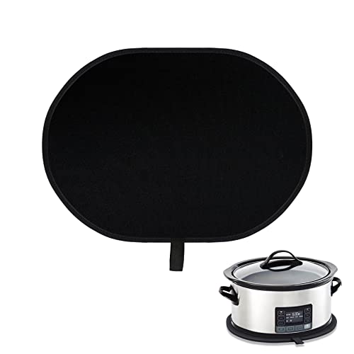 Protector Slider Mat Compatible with Crock-Pot 6 7 8 Quart Hamilton Beach Elite Gourmet, Oval Slow Cooker Appliance Heat Resistant Pad, Black, 1pc