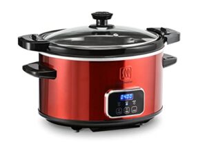 toastmaster 4-quart digital slow cooker with locking lid (red)