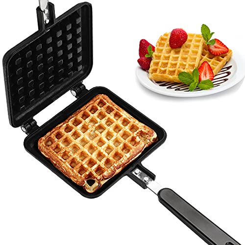 Dicunoy Pan Waffle, Nonstick Waffle Maker Pan, Stove Top Waffle Skillet for Belgian Waffles Sandwich Toaster, Breakfast, 5.5" L x 5.1" W, Sandwich Maker