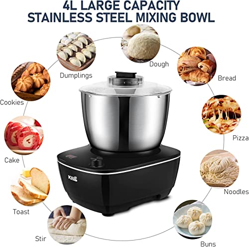KBS 4Qt Large Stand Mixer, Double Mixing Blade with Fully Stainless Bowl,Dough Mixer Dough Maker with 180W High Speed & Pure Copper motor, 6 Useful accessories, Dishwash Safe