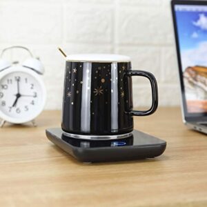 Misby Mug Warmer & Mug Set, Coffee Warmer for Desk Warmer for Desk Auto Shut Off Warmer Plate for Office Home Use, Beverage Warmers with Mug Lid for Water, Tea, Cocoa, Milk Temp Control (Include Cup)