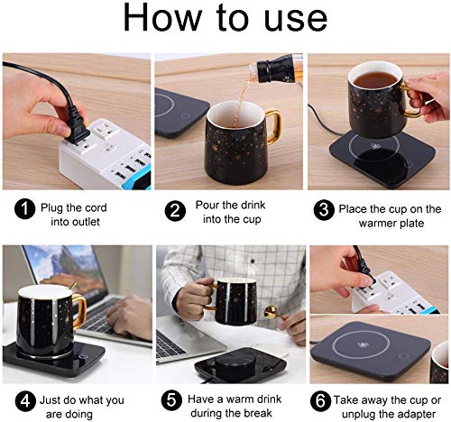 Misby Mug Warmer & Mug Set, Coffee Warmer for Desk Warmer for Desk Auto Shut Off Warmer Plate for Office Home Use, Beverage Warmers with Mug Lid for Water, Tea, Cocoa, Milk Temp Control (Include Cup)