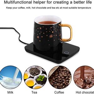 Misby Mug Warmer & Mug Set, Coffee Warmer for Desk Warmer for Desk Auto Shut Off Warmer Plate for Office Home Use, Beverage Warmers with Mug Lid for Water, Tea, Cocoa, Milk Temp Control (Include Cup)