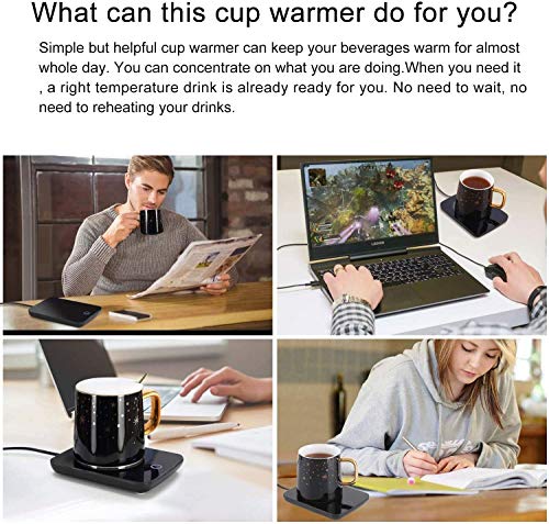 Misby Mug Warmer & Mug Set, Coffee Warmer for Desk Warmer for Desk Auto Shut Off Warmer Plate for Office Home Use, Beverage Warmers with Mug Lid for Water, Tea, Cocoa, Milk Temp Control (Include Cup)