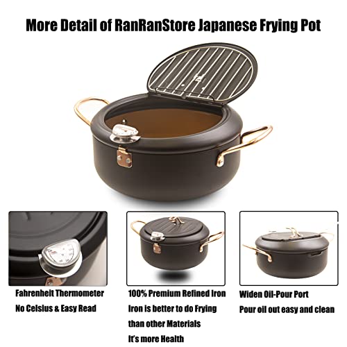 Cyrder Black Japanese Deep Fryer Pot, Temperature Resistance Nonstick Coating, Easy Clean up, Heat up Fast, Fahrenheit Thermometer, Perfect for Single, 8inch 2cups oil fryer