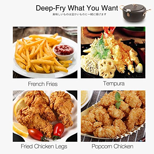 Cyrder Black Japanese Deep Fryer Pot, Temperature Resistance Nonstick Coating, Easy Clean up, Heat up Fast, Fahrenheit Thermometer, Perfect for Single, 8inch 2cups oil fryer