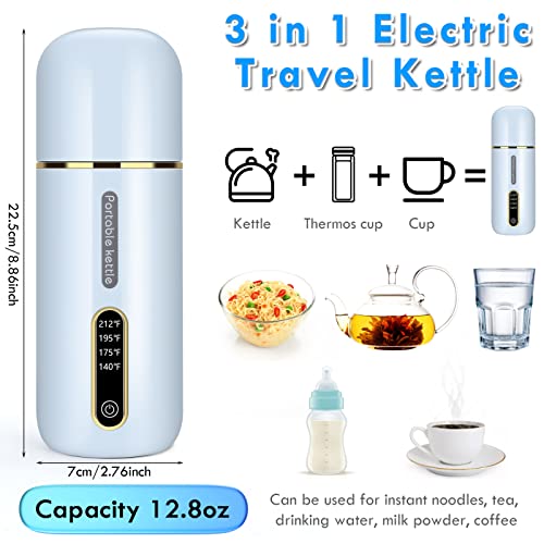 Portable Kettle,380ml Travel Kettle Electric Small,Portable Water Boiler,Mini Travel Tea Kettle,Fast Boil and Auto Shut Off Water Kettle Warmer,Double Wall Insulated Coffee Hot Water Heater Tea Maker