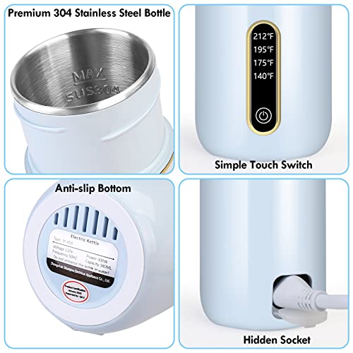 Portable Kettle,380ml Travel Kettle Electric Small,Portable Water Boiler,Mini Travel Tea Kettle,Fast Boil and Auto Shut Off Water Kettle Warmer,Double Wall Insulated Coffee Hot Water Heater Tea Maker