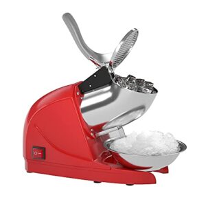 okf ice shaver prevent splash electric three blades snow cone maker stainless steel shaved ice machine 380w 220lbs/hr home and commercial ice crushers (red)