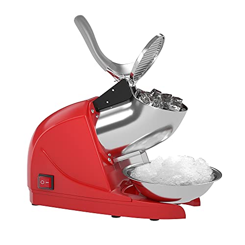 OKF Ice Shaver Prevent Splash Electric Three Blades Snow Cone Maker Stainless Steel Shaved Ice Machine 380W 220lbs/hr Home and Commercial Ice Crushers (Red)