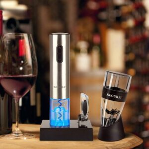 Secura Electric Opener, Foil Cutter, Wine Aerator, Automatic Electric Wine Bottle Corkscrew Opener Set