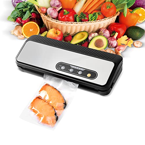 Vaakas Vacuum Sealer Machine with Built-in Cutter and Roll Storage for Food Saver Bags,Food sealer Machine with Dry & Moist Mode and Advanced Air Sealing System with 5 Vacuum Seal Bags &1 Saver Rolls& 1 Air Suction Hose