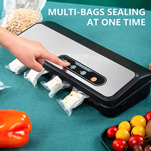 Vaakas Vacuum Sealer Machine with Built-in Cutter and Roll Storage for Food Saver Bags,Food sealer Machine with Dry & Moist Mode and Advanced Air Sealing System with 5 Vacuum Seal Bags &1 Saver Rolls& 1 Air Suction Hose