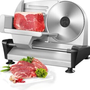 HOUSNAT Meat Slicer for Home Use, Electric Deli Food Slicer Machine with Two 7.5'' Blade and 0-15 mm Adjustable Thickness for Meat, Cheese, Bread, Include Food Pusher, 150W