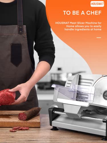 HOUSNAT Meat Slicer for Home Use, Electric Deli Food Slicer Machine with Two 7.5'' Blade and 0-15 mm Adjustable Thickness for Meat, Cheese, Bread, Include Food Pusher, 150W