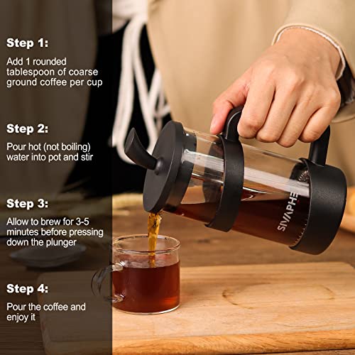 Sivaphe Small French Press 12oz Light-weight Durable High Borosilicate Carafe/Tea Maker Single Serve Coffee Press Frothed Brewer