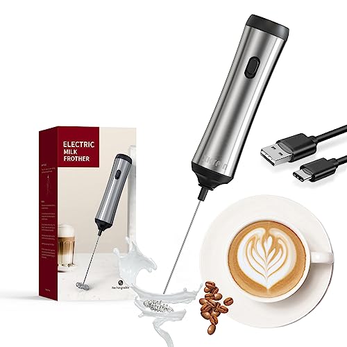 Electric Milk Frother Handheld Stainless Steel Rechargeable 14000 rpm - Perfect Kitchen Gift Hand Frother for Coffee Latte, Cappuccino, Matcha, Hot Chocolate