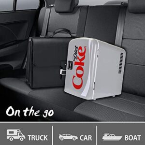 Coca-Cola Diet Coke DC04 4 Liter/4.2 Quarts 6 Can Portable Mini Cooler/Fridge, Beverages, Baby Food, Skincare and Medications-Use at Home, Office, Dorm, Car, RV or Boat-with AC & DC Plugs, Gray