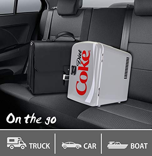 Coca-Cola Diet Coke DC04 4 Liter/4.2 Quarts 6 Can Portable Mini Cooler/Fridge, Beverages, Baby Food, Skincare and Medications-Use at Home, Office, Dorm, Car, RV or Boat-with AC & DC Plugs, Gray