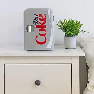 Coca-Cola Diet Coke DC04 4 Liter/4.2 Quarts 6 Can Portable Mini Cooler/Fridge, Beverages, Baby Food, Skincare and Medications-Use at Home, Office, Dorm, Car, RV or Boat-with AC & DC Plugs, Gray