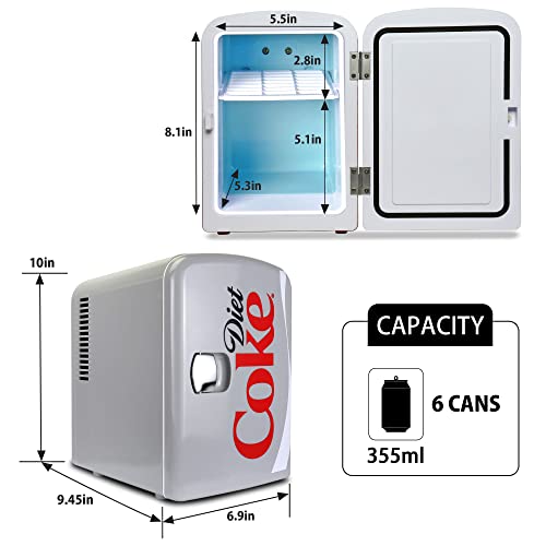 Coca-Cola Diet Coke DC04 4 Liter/4.2 Quarts 6 Can Portable Mini Cooler/Fridge, Beverages, Baby Food, Skincare and Medications-Use at Home, Office, Dorm, Car, RV or Boat-with AC & DC Plugs, Gray