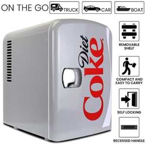 Coca-Cola Diet Coke DC04 4 Liter/4.2 Quarts 6 Can Portable Mini Cooler/Fridge, Beverages, Baby Food, Skincare and Medications-Use at Home, Office, Dorm, Car, RV or Boat-with AC & DC Plugs, Gray