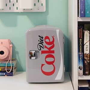 Coca-Cola Diet Coke DC04 4 Liter/4.2 Quarts 6 Can Portable Mini Cooler/Fridge, Beverages, Baby Food, Skincare and Medications-Use at Home, Office, Dorm, Car, RV or Boat-with AC & DC Plugs, Gray