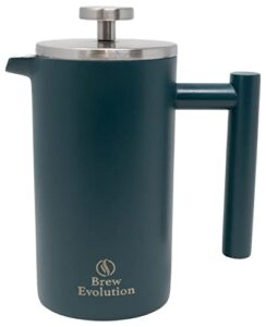 brew evolution 20 oz stainless steel french press coffee maker | double walled insulated coffee & tea brewer pot & maker | keeps brewed coffee or tea hot | 600 ml, hawaiian blue