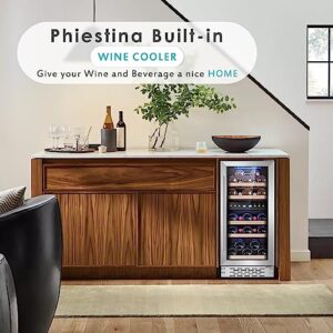 Phiestina Wine Cooler Refrigerator Wine Fridge29 Bottles Dual Temp Zone with Temperature Memory Function,Built-in/Freestanding Adjustable Shelves Glass Door Quiet 15inch for Home Kitchen Office