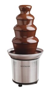 nostalgia cff986 32-ounce stainless steel chocolate fondue fountain, 2-pound capacity, easy to assemble 4 tiers, perfect for nacho cheese, bbq sauce, ranch, liqueurs