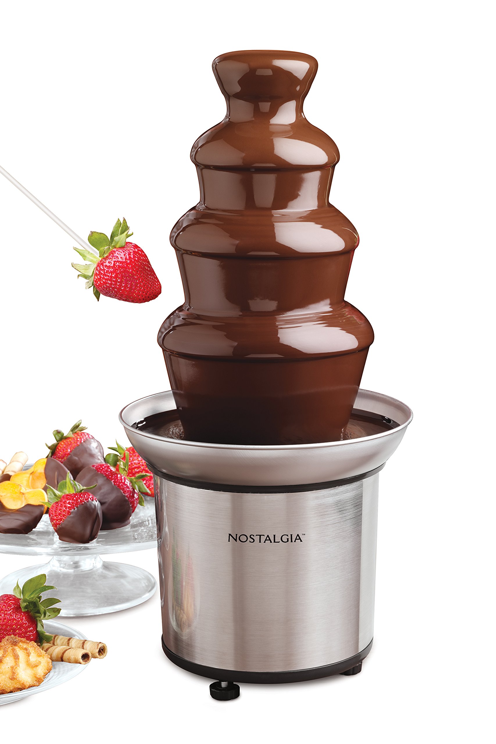 Nostalgia CFF986 32-Ounce Stainless Steel Chocolate Fondue Fountain, 2-Pound Capacity, Easy to Assemble 4 Tiers, Perfect For Nacho Cheese, BBQ Sauce, Ranch, Liqueurs