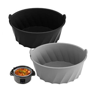 slow cooker liners, food grade silicone crockpots liner safer reusable, 6-7 qt oval crock pot liners silicone for slow cookers 2 pcs (black & gray)