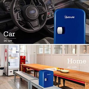 AstroAI Mini Fridge Portable AC/DC Powered Thermoelectric System Cooler and Warmer 4 Liter/6 Can for Cars, Homes, Offices, and Dorms,Blue (Renewed)