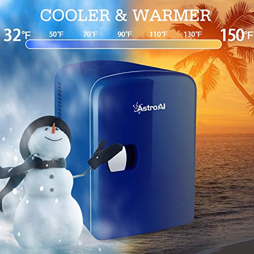 AstroAI Mini Fridge Portable AC/DC Powered Thermoelectric System Cooler and Warmer 4 Liter/6 Can for Cars, Homes, Offices, and Dorms,Blue (Renewed)