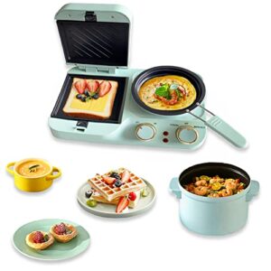 breakfast station, 3 in 1 breakfast station, retro household breakfast maker, electric mini toaster bread breakfast sandwich maker, breakfast machine with frying pan, boiling pot, food steamer