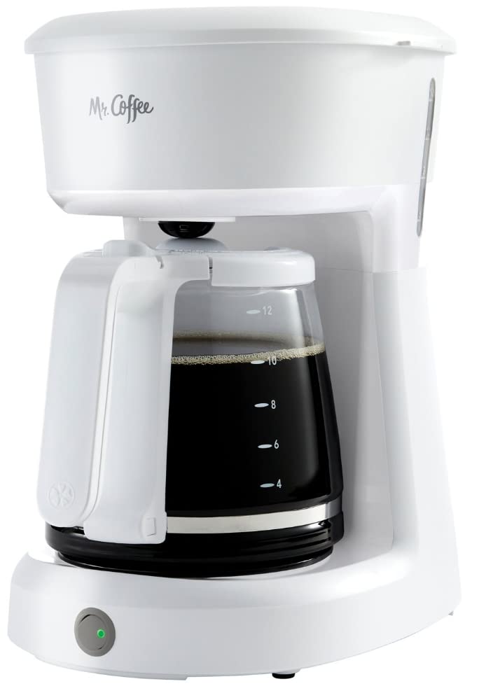 Mr. Coffee 12-Cup Coffee Maker Grab-a-Cup Auto Pause Easy Cleanup White