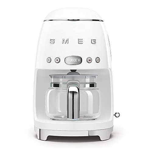 Smeg DCF02WHUK Drip Coffee Machine, Auto-Start Mode, Reuseable Filter, Digital Display, Anti-Drip System, Aroma Intensity Option, 1.4 Litre Tank, White