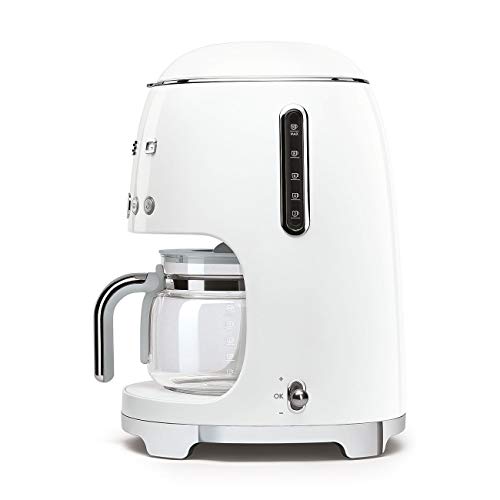 Smeg DCF02WHUK Drip Coffee Machine, Auto-Start Mode, Reuseable Filter, Digital Display, Anti-Drip System, Aroma Intensity Option, 1.4 Litre Tank, White