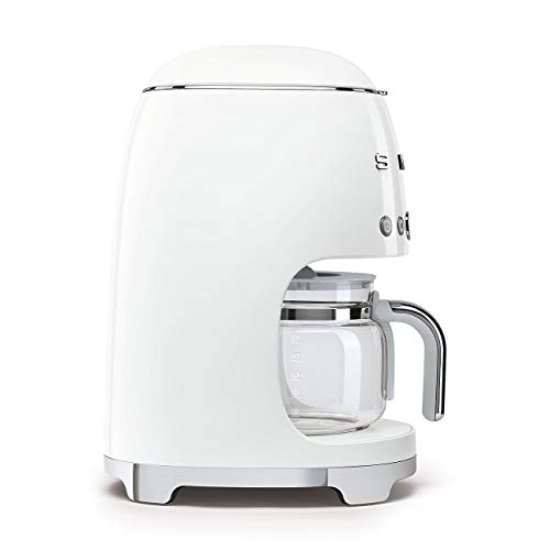 Smeg DCF02WHUK Drip Coffee Machine, Auto-Start Mode, Reuseable Filter, Digital Display, Anti-Drip System, Aroma Intensity Option, 1.4 Litre Tank, White