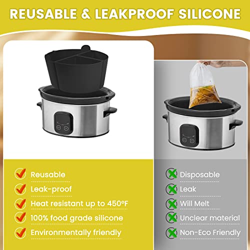 Silicone Crockpot Liner Fit for Crockpot 6 Quart, 3 In 1 Silicone Crock Pot Liner BPA Free Reusable Leakproof Dishwasher Safe, Silicone Slow Cooker Liner Kitchen Cooking Accessories(Black)