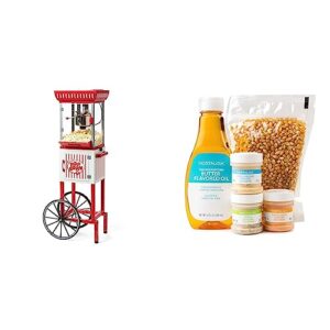 nostalgia popcorn maker machine - professional cart - red & white & hot air & kettle kit 3 seasonings, oil, popcorn kernels, 1 count (pack of 1)
