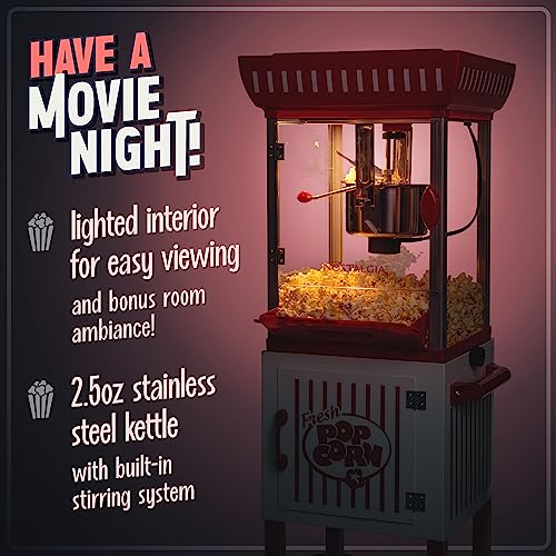 Nostalgia Popcorn Maker Machine - Professional Cart - Red & White & Hot Air & Kettle Kit 3 Seasonings, Oil, Popcorn Kernels, 1 Count (Pack of 1)